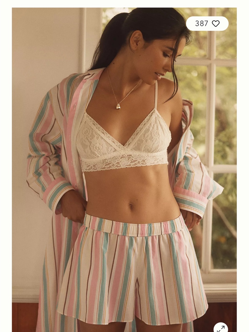 Anthropologie LyreBird Striped Pajama Set Small Sleep Shirt & Shorts Cottagecore - Picture 4 of 11